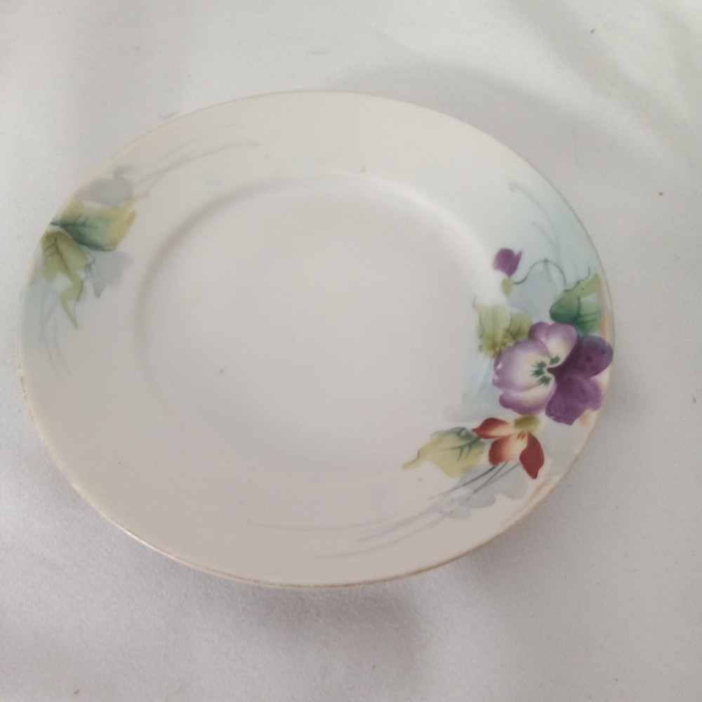 Antique Nippon Hand Painted Porcelain Plate Purple Pansy Floral Gold Trim 6.25in - Picture 1 of 5